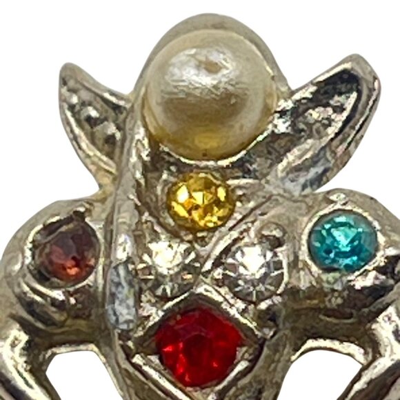 Vintage Articulated Rhinestone Folk Girl Brooch Clogs Figural 1950s Faux Pearl - Picture 13 of 13